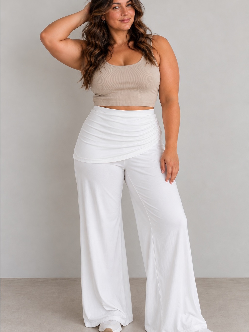 NWT Girlfriend Collective Paloma Skirted Wide Leg Pants White XXXL
